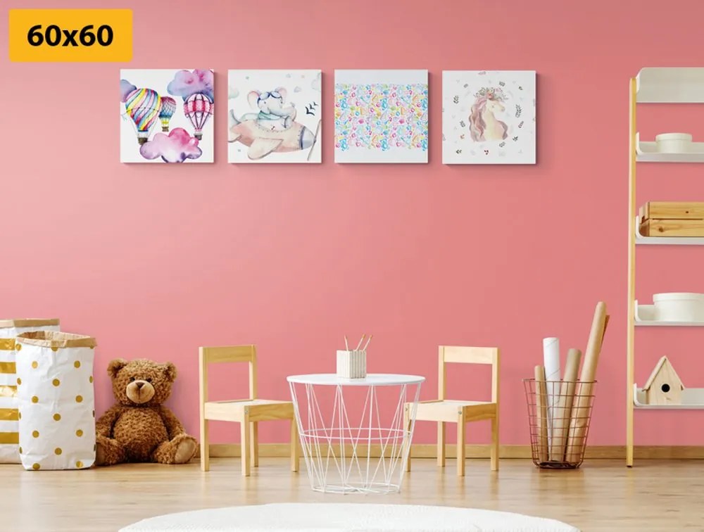 Σετ παιδικών εικόνων σε παστέλ χρώματα - 4x 40x40