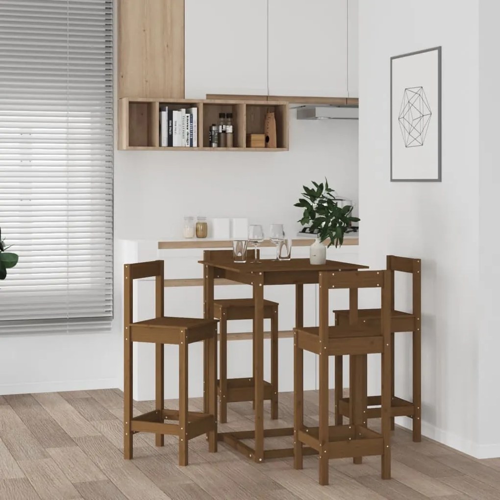 vidaXL Σετ Επίπλων Μπαρ 5 Τεμαχίων Μελί Καφέ από Μασίφ Ξύλο Πεύκου