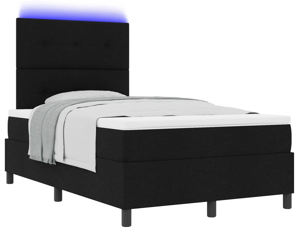 vidaXL Κρεβάτι με ελατήρια και Στρώμα & LED Μαύρο 120x190 εκ. Υφασμάτινο