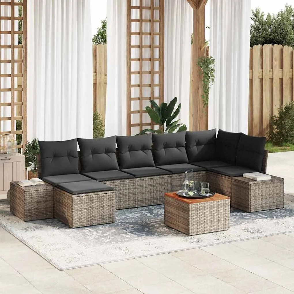 vidaXL Σετ Καναπέ Κήπου με μαξιλάρι 8 pcs Γκρι Πολυ ράταν