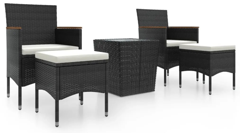 vidaXL Σετ Επίπλων Bistro Κήπου 5 τεμ. Μαύρο Συνθ. Ρατάν/Ψημένο Γυαλί