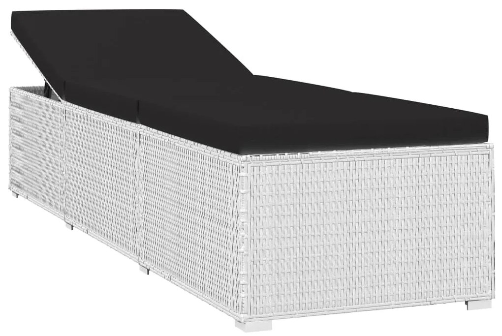 vidaXL Ξαπλώστρα Λευκή από Συνθετικό Ρατάν με Μαξιλάρι / Τραπεζάκι