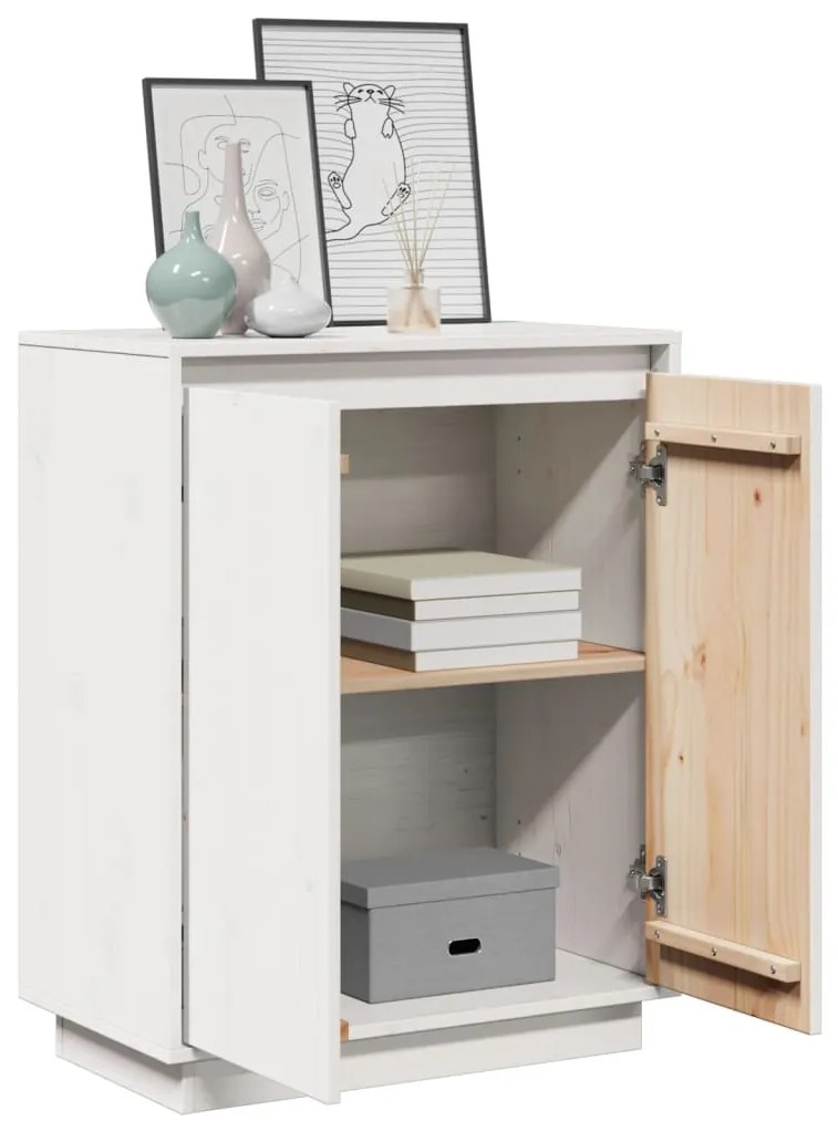 vidaXL Ντουλάπι Λευκό 60 x 34 x 75 εκ. από Μασίφ Ξύλο Πεύκου