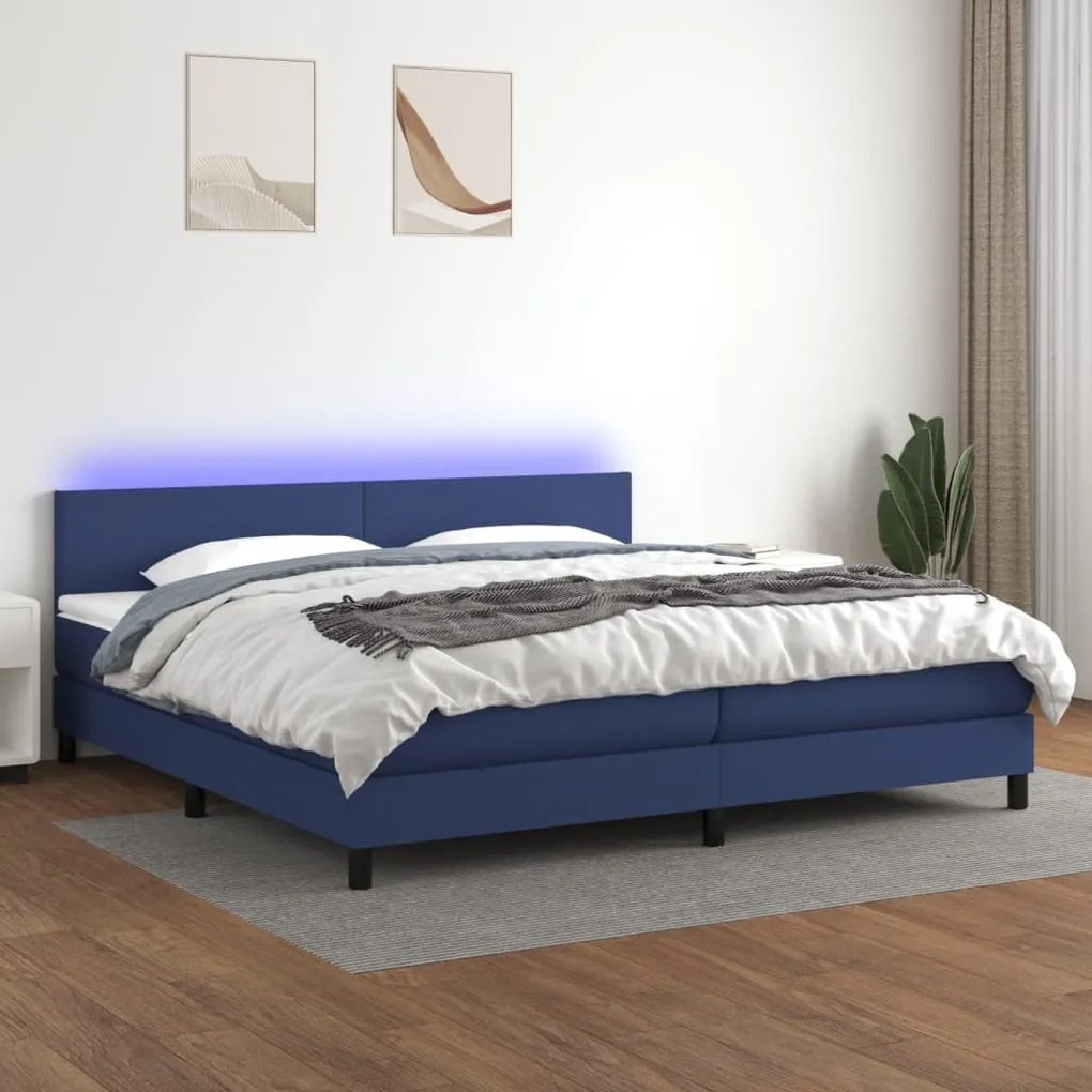 ΚΡΕΒΑΤΙ BOXSPRING ΜΕ ΣΤΡΩΜΑ &amp; LED ΜΠΛΕ 200X200 ΕΚ. ΥΦΑΣΜΑΤΙΝΟ 3133027