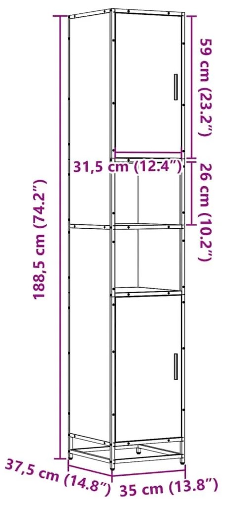 Ντουλάπι μπάνιου καφέ δρυς 35x37,5x188,5 cm Κατασκευασμένο ξύλο - Καφέ