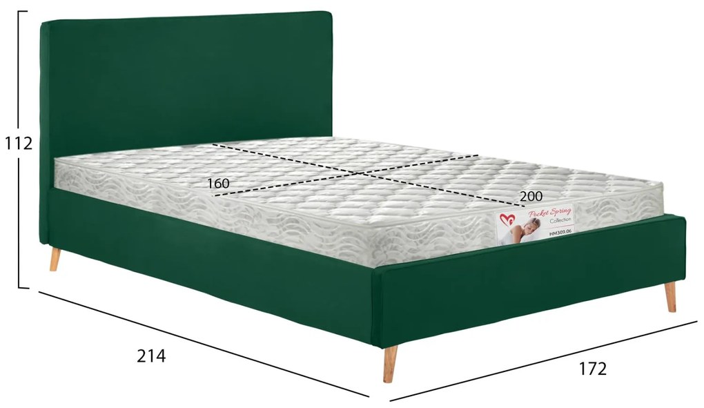 Επενδυμένο Κρεβάτι με Στρώμα INDRA Διπλό Βελούδο Κυπαρισσί 160x200εκ 172x214x112 εκ.