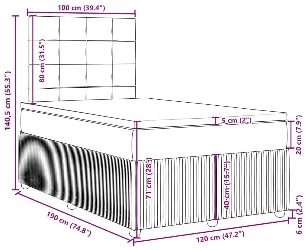 Κρεβάτι Boxspring με Στρώμα Σκούρο Γκρι 120x190 εκ. Βελούδινο - Γκρι