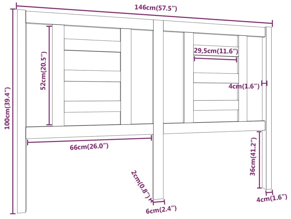 vidaXL Κεφαλάρι Κρεβατιού 146 x 4 x 100 εκ. από Μασίφ Ξύλο Πεύκου