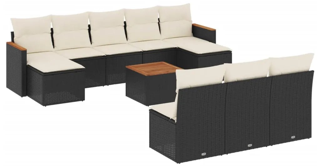 vidaXL Σαλόνι Κήπου Σετ 11 Τεμαχίων Μαύρο Συνθετικό Ρατάν με Μαξιλάρια