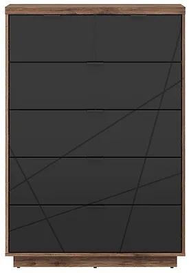 Σιφονιέρα Boston CE119, Μαύρο ματ, Σκούρα βελανιδιά delano, Με συρτάρια, Αριθμός συρταριών: 6, 131x90x43cm, 63 kg | Epipla1.gr