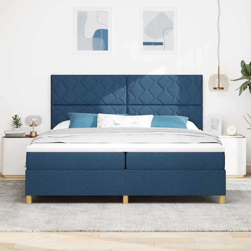 vidaXL Κρεβάτι με ελατήρια με στρώμα Μπλε 200 x 200 cm ύφασμα