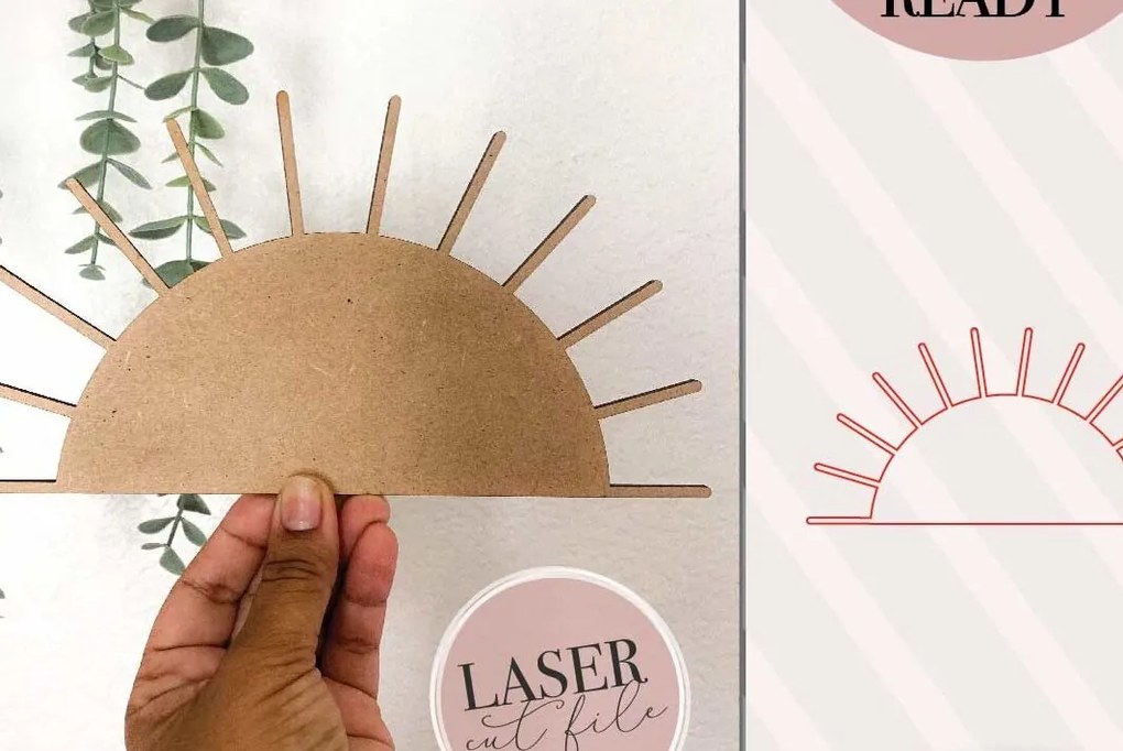 Σετ των 3 Intra απο ξύλο plywood 3mm-4mm πάχος Boho Sun Δίασταση 8x8 cm INTRAFABR-71443922