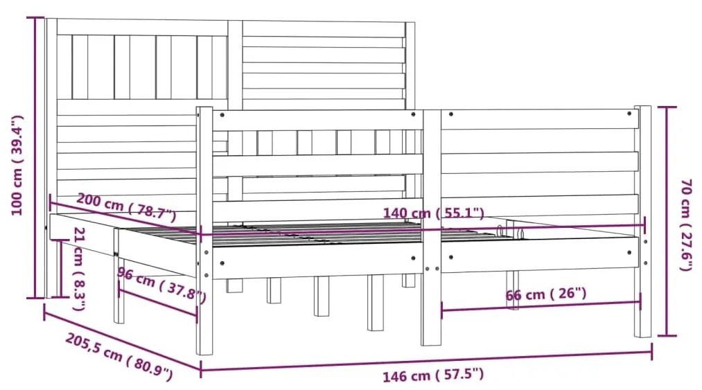 Πλαίσιο Κρεβατιού 140 x 200 εκ. από Μασίφ Ξύλο Πεύκου - Καφέ