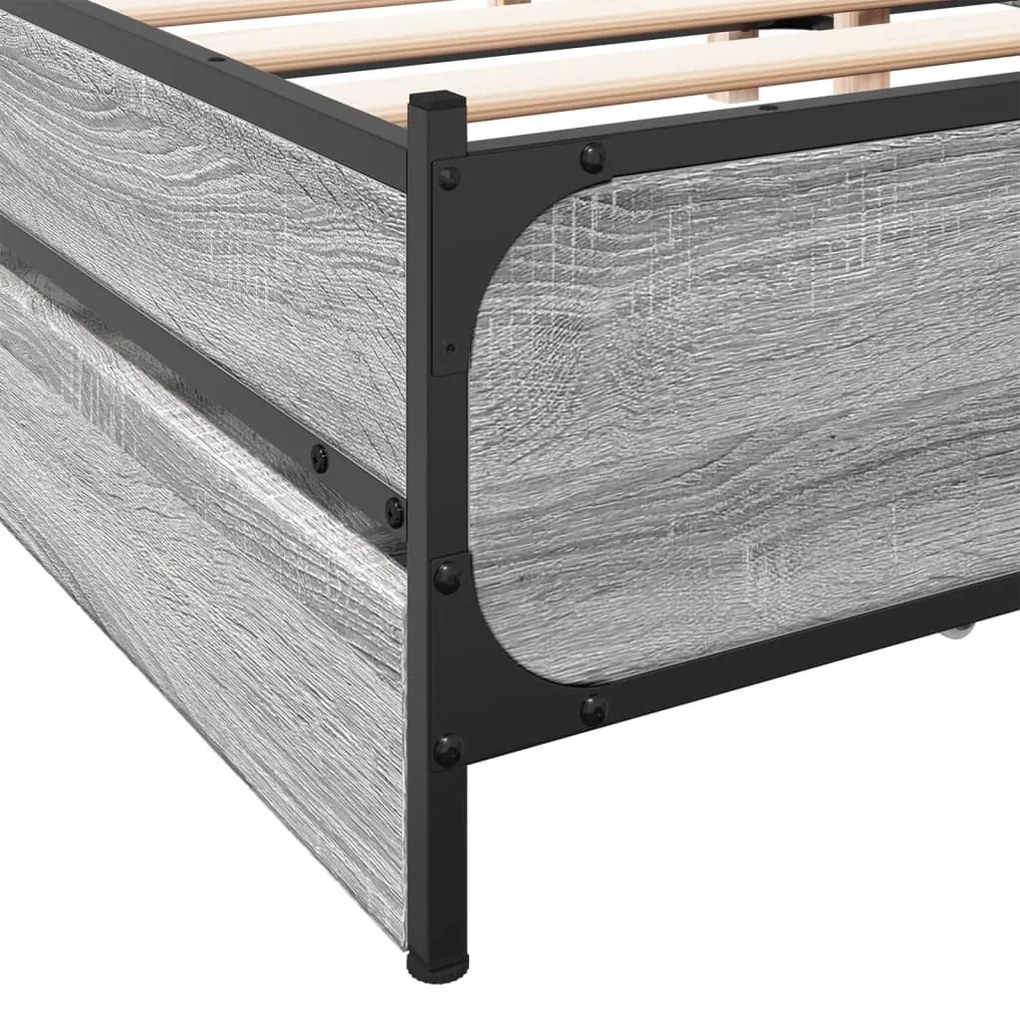 Πλαίσιο Κρεβατιού με συρτάρια Γκρι sonoma 135x190εκ. Επεξ. Ξύλο - Γκρι