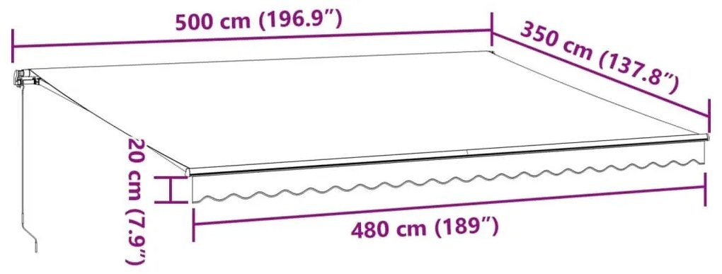 Τέντα Πτυσσόμενη Χειροκίνητη με LED Μπορντό 500x350 εκ. - Κόκκινο