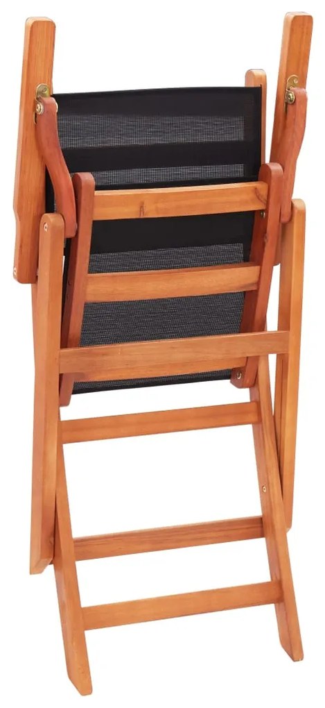 vidaXL Καρέκλες Πτυσσόμενες 2τεμ. Μαύρες Μασίφ Ξύλο Ευκαλ./Τεξτιλίνη