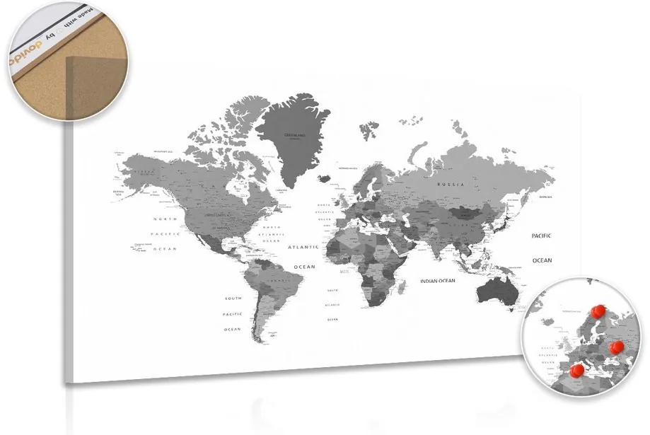 Εικόνα στον παγκόσμιο χάρτη φελλού σε μαύρο & άσπρο - 120x80  peg