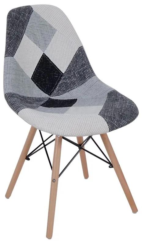 ART Wood Καρέκλα Τραπεζαρίας, Πόδια Οξιά, Κάθισμα PP με Ύφασμα Patchwork Black - White -  47x52x84cm