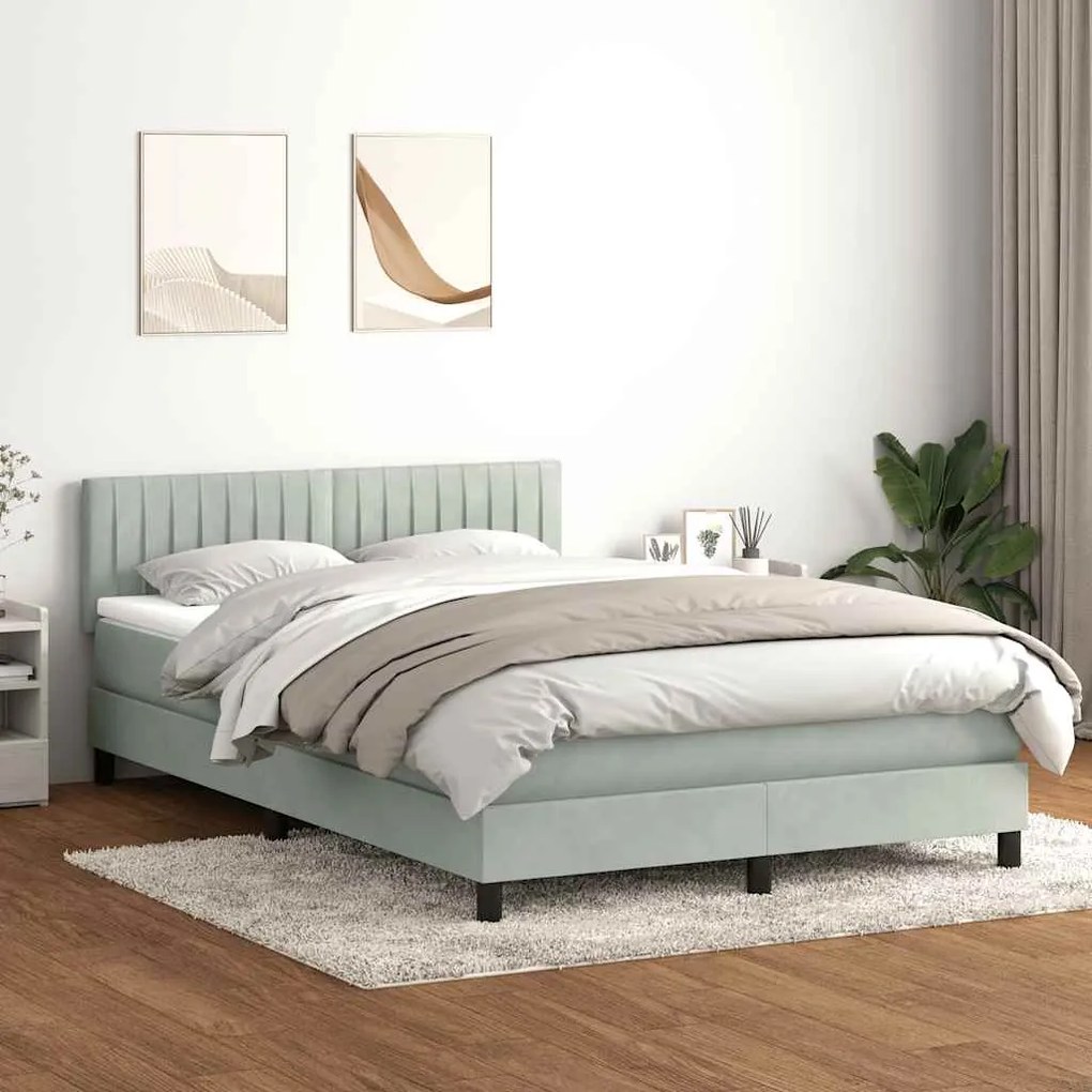 vidaXL Κρεβάτι Boxspring με Στρώμα Ανοιχτό Γκρι 140x210 εκ. Βελούδινο