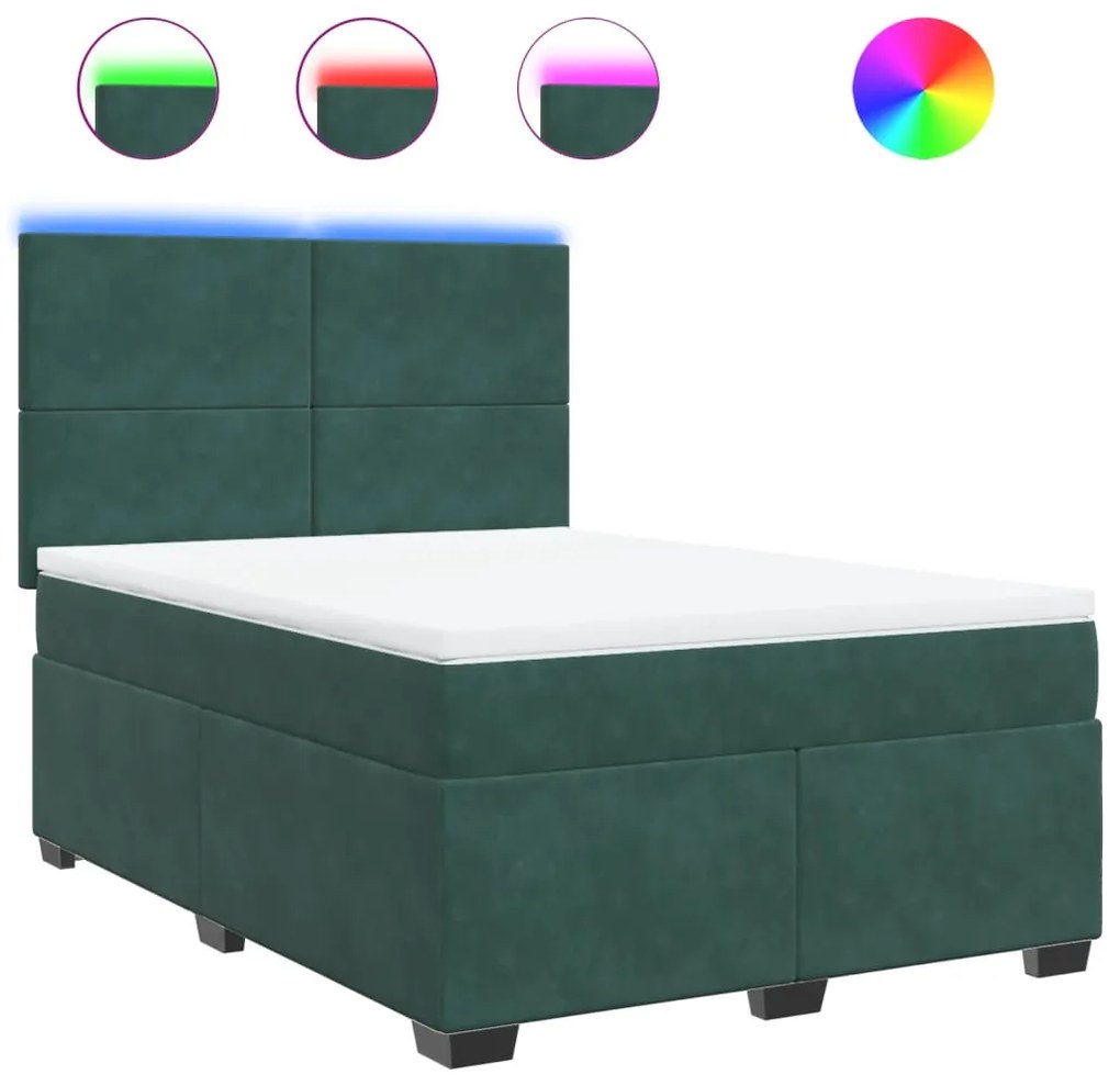 vidaXL Κρεβάτι Boxspring με Στρώμα Σκούρο Πράσινο 160x200εκ. Βελούδινο