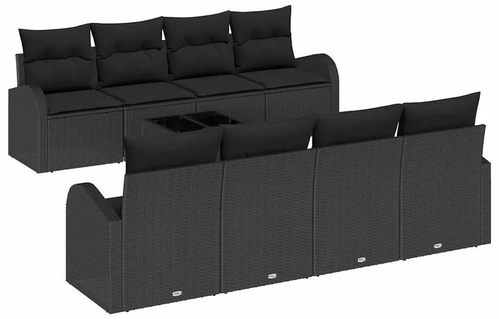vidaXL Σετ Καναπέ Κήπου με αποθήκευση 9 pcs Μαύρο συνθετικό ρατάν