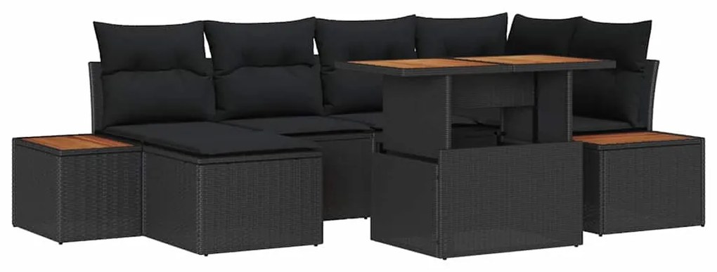 vidaXL Σέτ φαγητού για κήπο με μαξιλάρι 7 pcs Μαύρο, Καφέ