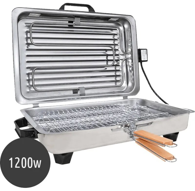 Roller 20107 Επιτραπέζια Ηλεκτρική Ψησταριά Σχάρας με Καπάκι &amp; Διπλή Σχάρα 38x24,5cm 1200W Inox