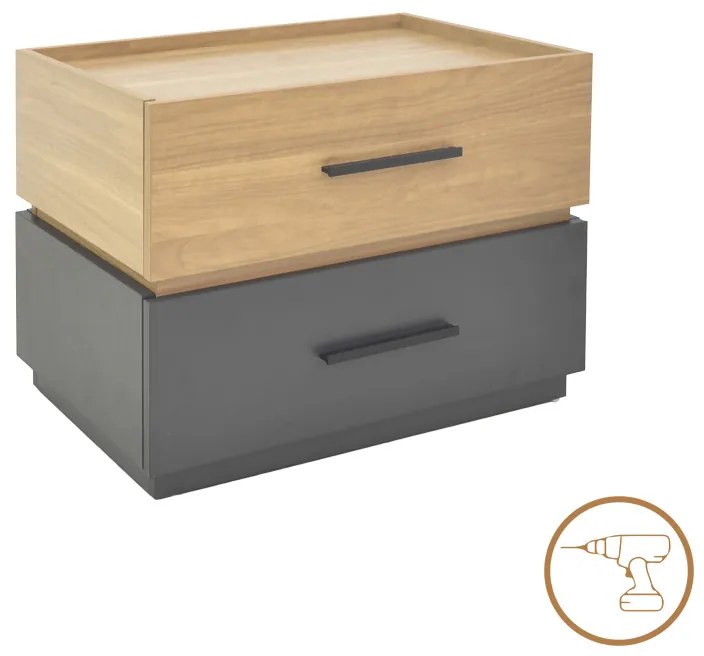 Κομοδίνο Sonlen pakoworld mdf σε sonoma-ανθρακί απόχρωση 60x40x44.5εκ