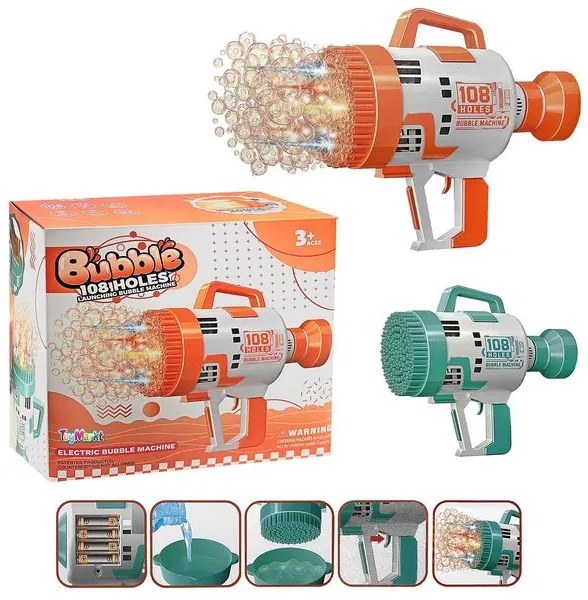 ToyMarkt Όπλο Σαπουνόφουσκες 108 Τρύπες Μπαταρίας 25x24x12cm 913400