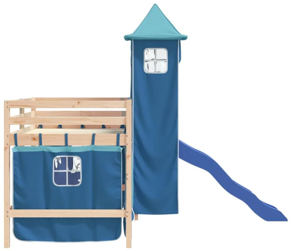 vidaXL Υπερυψωμένο Κρεβάτι με Πύργο Μπλε 80x200 εκ. Μασίφ Ξύλο Πεύκου
