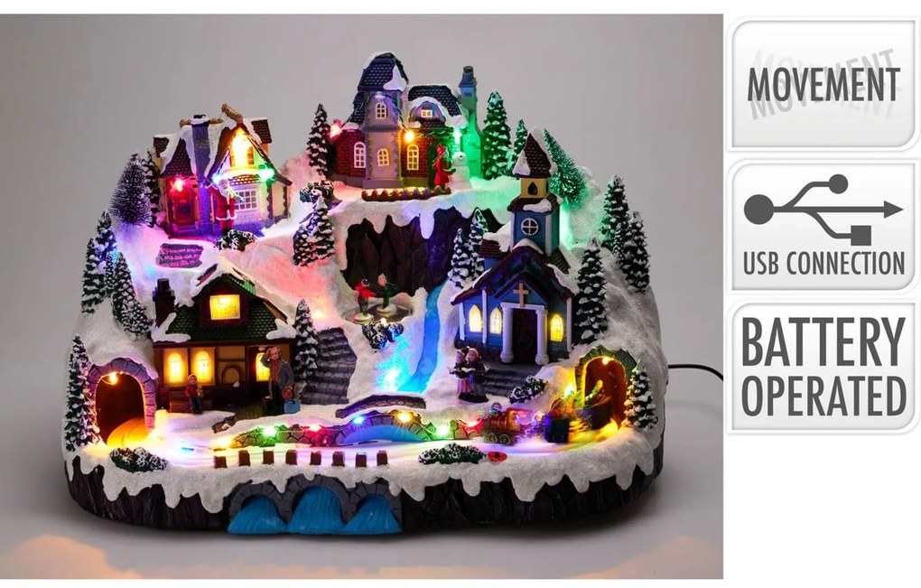 Χριστουγεννιάτικο διακοσμητικό χωριό με φωτισμό, κίνηση και διαστάσεις 41.3x27.5x27.3cm