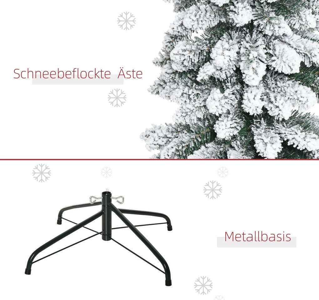 HOMCOM Τεχνητό Χριστουγεννιάτικο Δέντρο, Χιονισμένο, Λεπτό σχέδιο, Πυράντοχο, 180 cm, Πράσινο/Λευκό