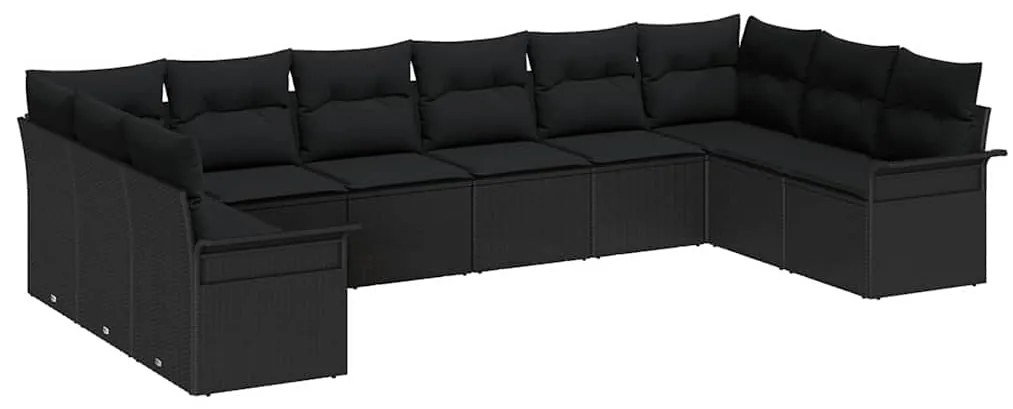 vidaXL Σετ Καναπέ Κήπου με μαξιλάρι 10 pcs Μαύρο Πολυ ράταν