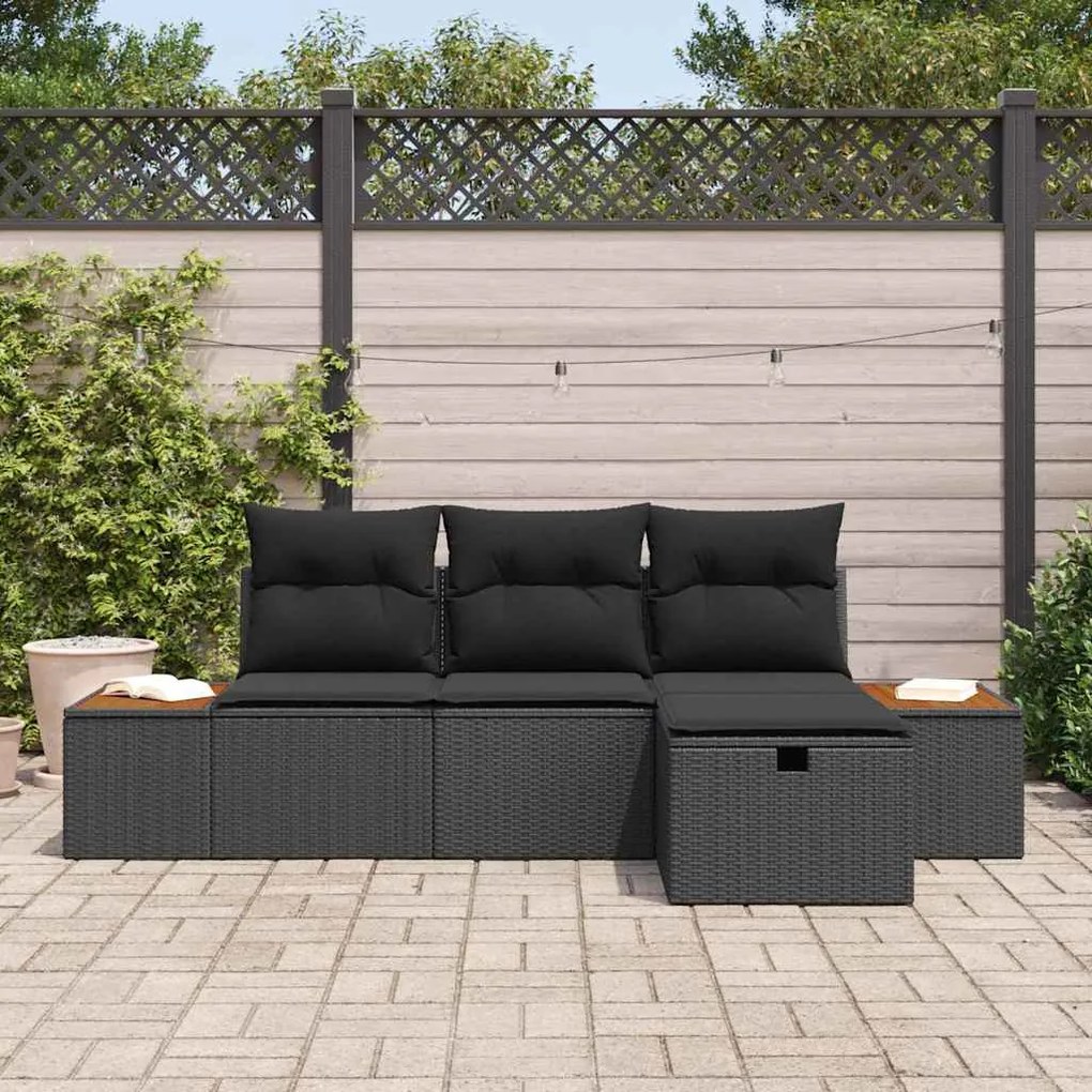 vidaXL Σετ Καναπέ Κήπου με μαξιλάρι 4 pcs Μαύρο Πολυ ράταν
