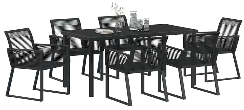 vidaXL Σέτ φαγητού για κήπο 7 pcs Μαύρο Πολυ ράταν