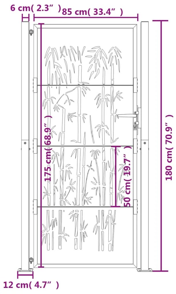 Πύλη Κήπου με Σχέδιο Μπαμπού Ανθρακί 105 x 180 εκ. Ατσάλινη - Ανθρακί