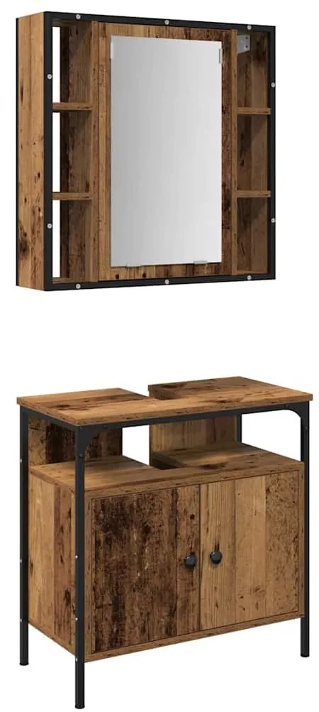vidaXL Σετ Επίπλων Μπάνιου με ράφι με πόρτα 2 pcs Καφέ 60 x 30 x 60 cm