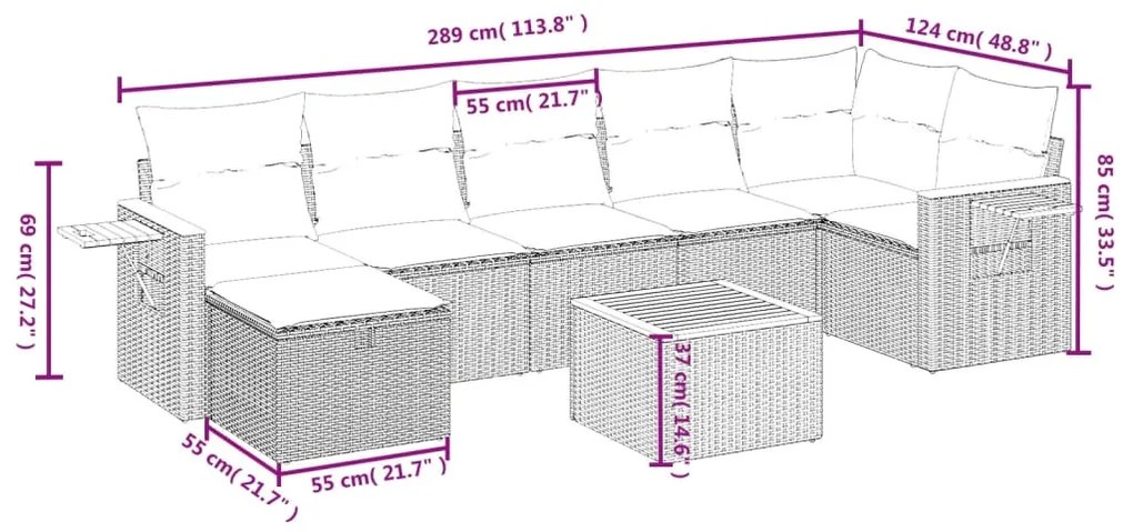 vidaXL Σαλόνι Κήπου 8 Τεμαχίων Μαύρο από Συνθετικό Ρατάν με Μαξιλάρια