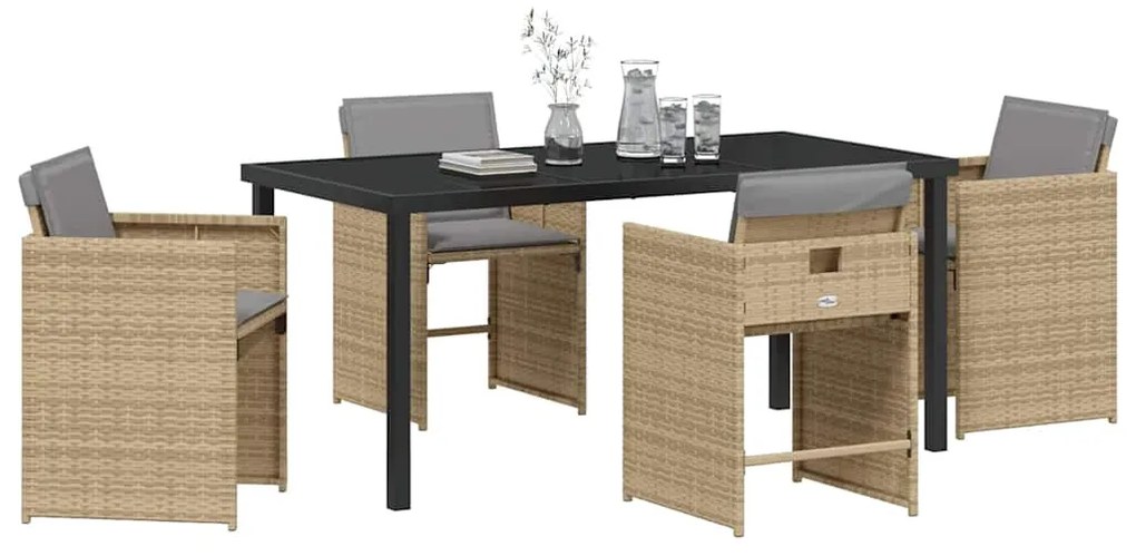 vidaXL Σέτ φαγητού για κήπο με μαξιλάρι 5 pcs Μπεζ συνθετικό ρατάν