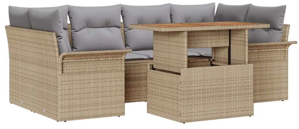 vidaXL Σετ κήπου 7 κομματιών με μαξιλάρια Γκρι Poly Rattan Acacia