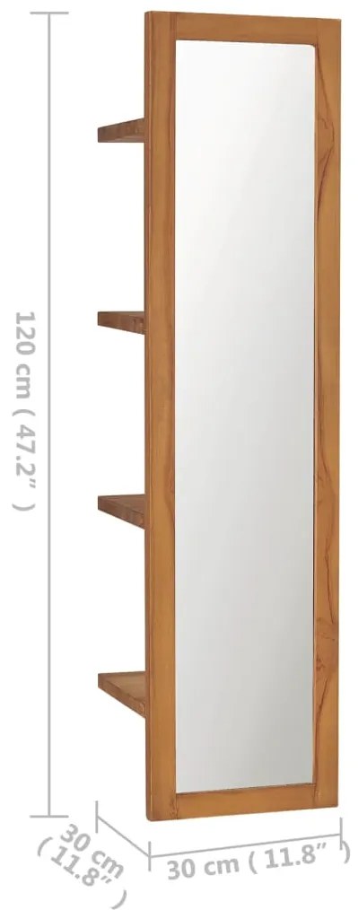 vidaXL Καθρέφτης Τοίχου με Ράφια 30x30x120 εκ. από Μασίφ Ξύλο Teak