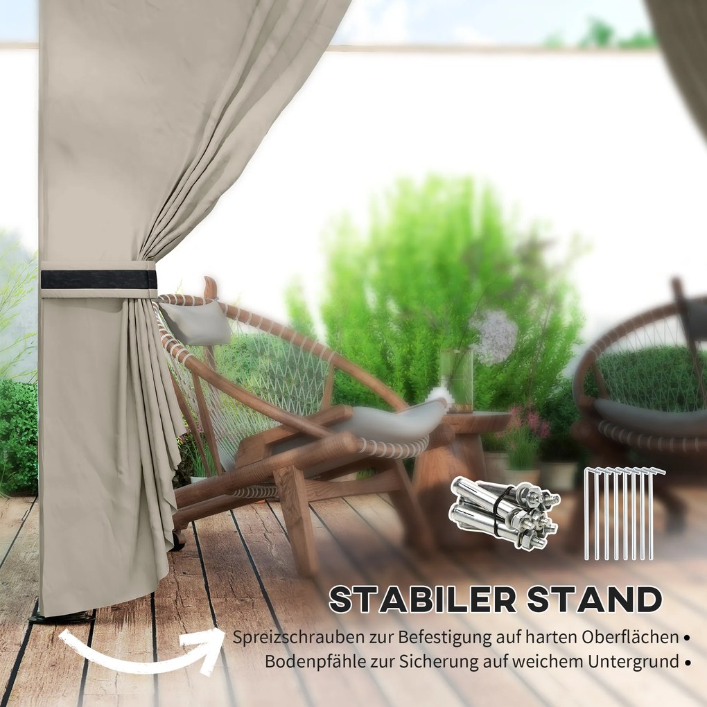 Outsunny Κήπου 3,4 x 3,4 m, τέντα πάρτι με αεριζόμενη οροφή, παράθυρα με τόξα, ατσάλινο πλαίσιο, ανοιχτό γκρι