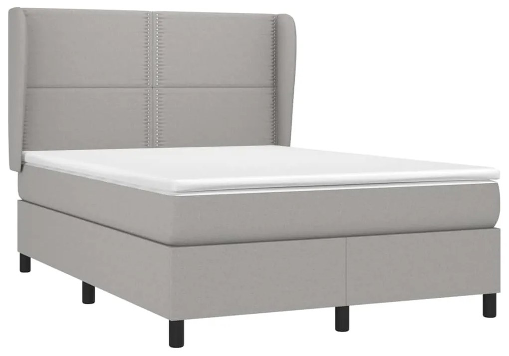 vidaXL Κρεβάτι Boxspring με Στρώμα Ανοιχτό Γκρι 140x190 εκ. Υφασμάτινο