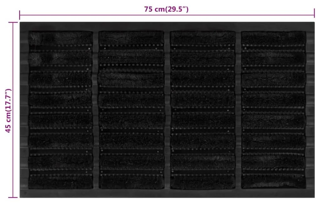 Πατάκι Εισόδου Ορθογώνιο 45 x 75 εκ. Καουτσούκ και Κοκοφοίνικας - Μαύρο