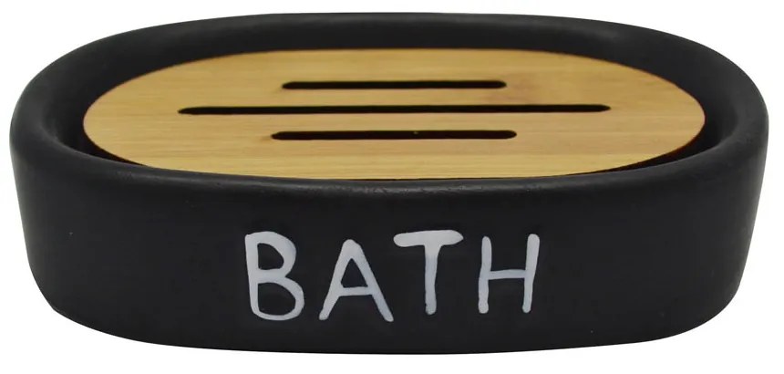 Σαπουνοθήκη 'Bath' Μαύρο Κεραμικό/Μπαμπού 13.7x9.7x3cm ANKOR