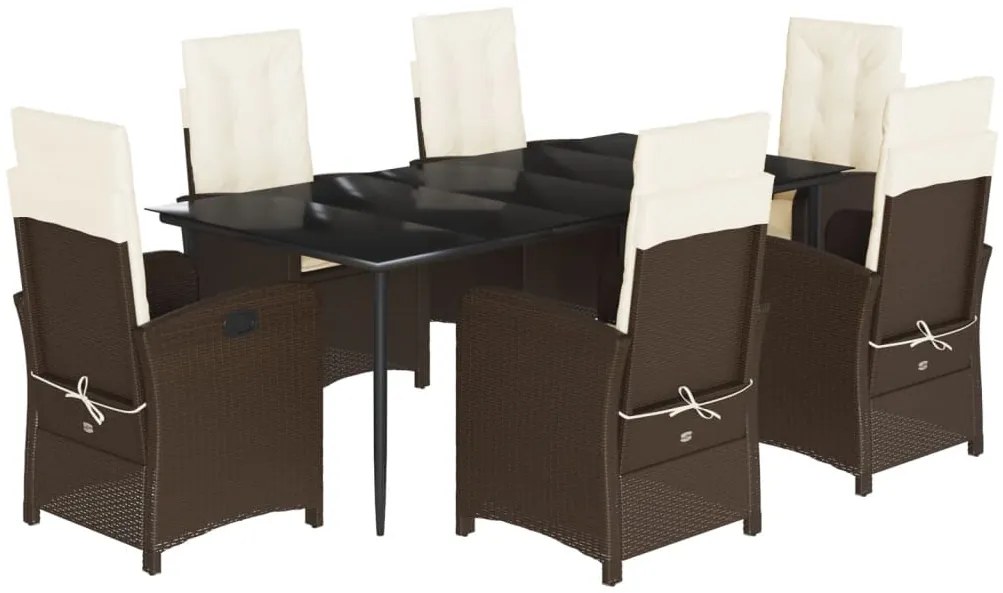 vidaXL Σετ Τραπεζαρίας Κήπου 7 τεμ. Καφέ Συνθετικό Ρατάν με Μαξιλάρια