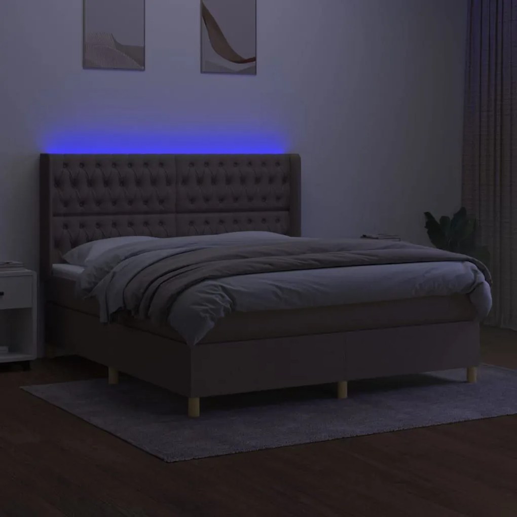 Κρεβάτι Boxspring με Στρώμα &amp; LED Taupe 160x200 εκ. Υφασμάτινο - Μπεζ-Γκρι