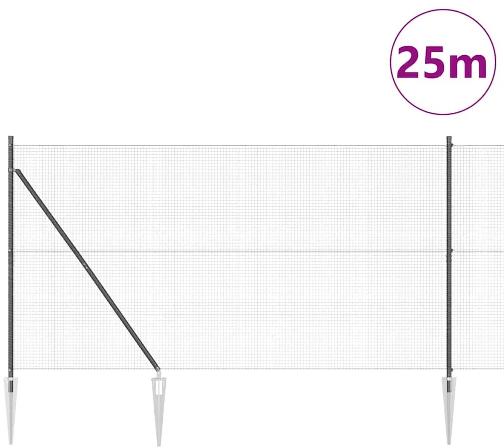 vidaXL Στύλος Περιφράξεων Γκρι 25 x 1,5 μ (19 x 19 χιλ πλέγμα) Ατσάλι