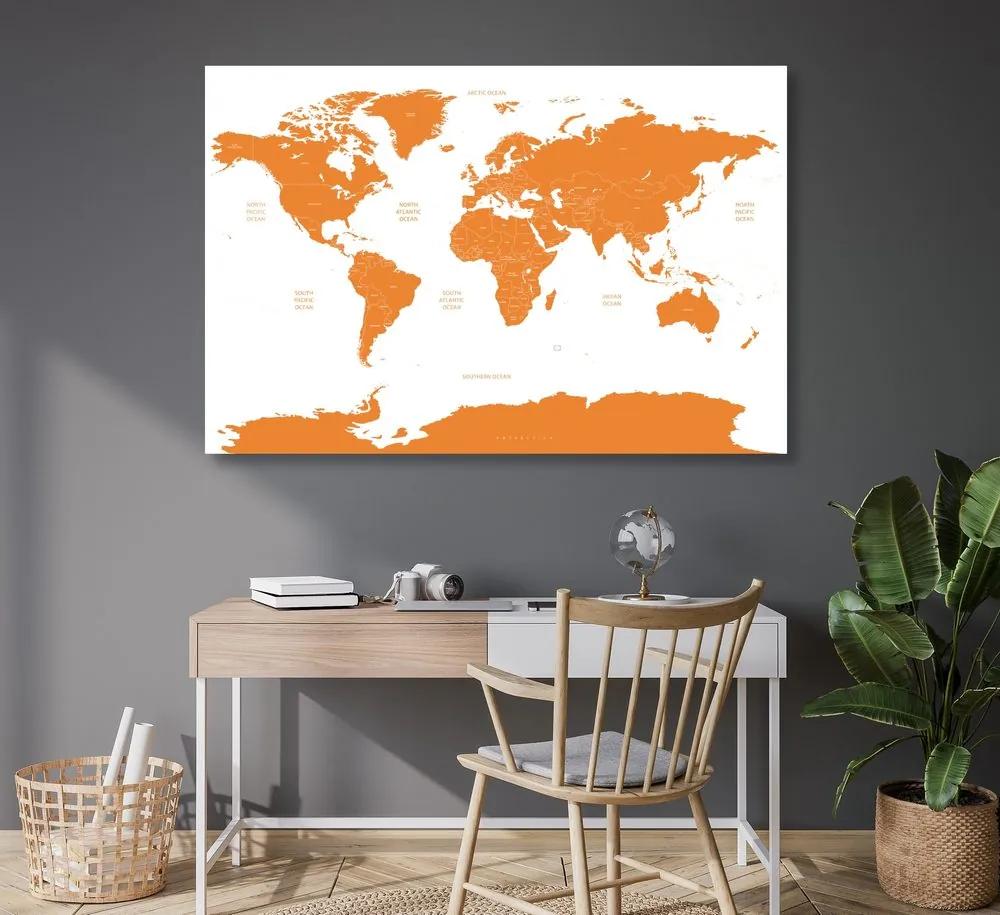 Εικόνα στον παγκόσμιο χάρτη φελλού με μεμονωμένες πολιτείες σε πορτοκαλί χρώμα - 90x60  transparent