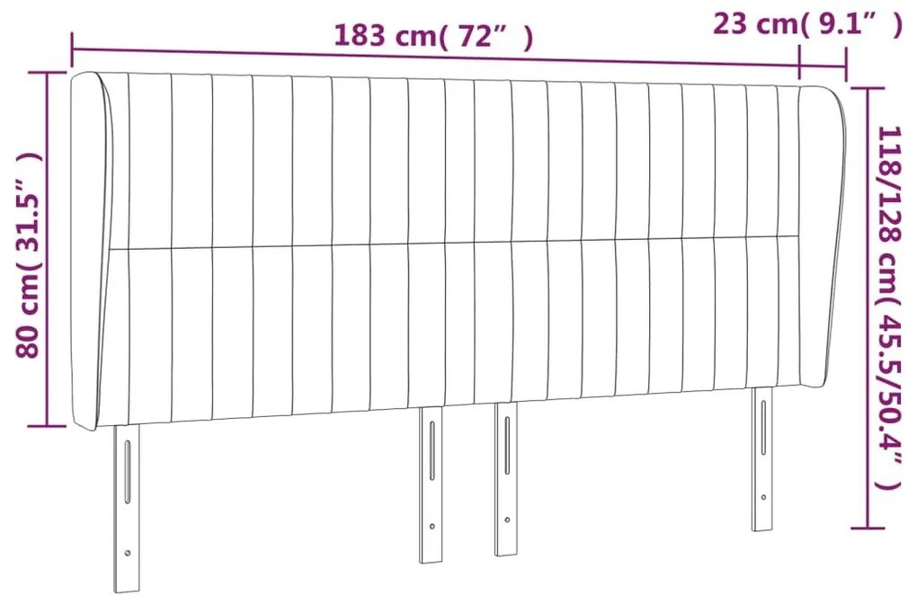 Κεφαλάρι με Πτερύγια Ανοιχτό Γκρι 183x23x118/128 εκ. Υφασμάτινο - Γκρι